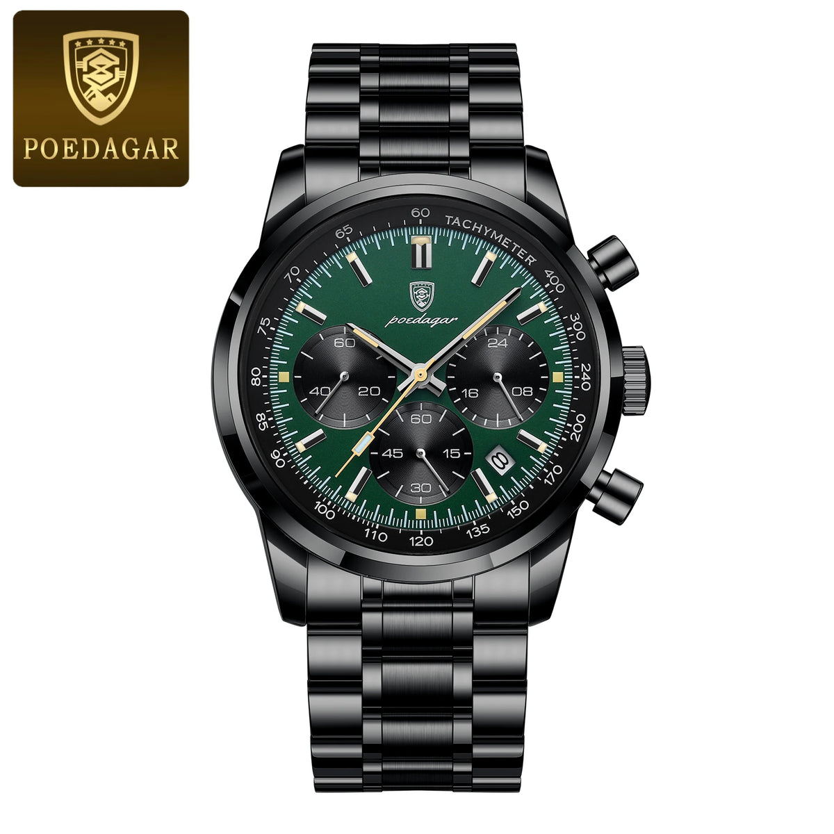 Men's Waterproof Luminous Chronograph Quartz Watch with Stainless Steel Band