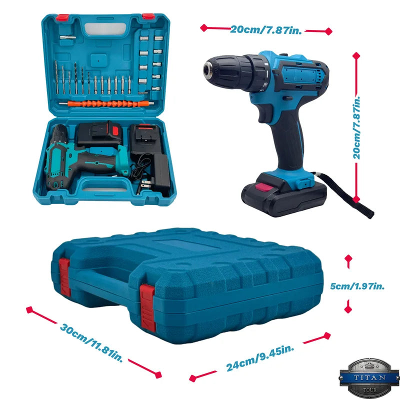 21V Cordless Drill Driver Set with 2 Batteries and Bits - 6 Speed, 18+1 Torque