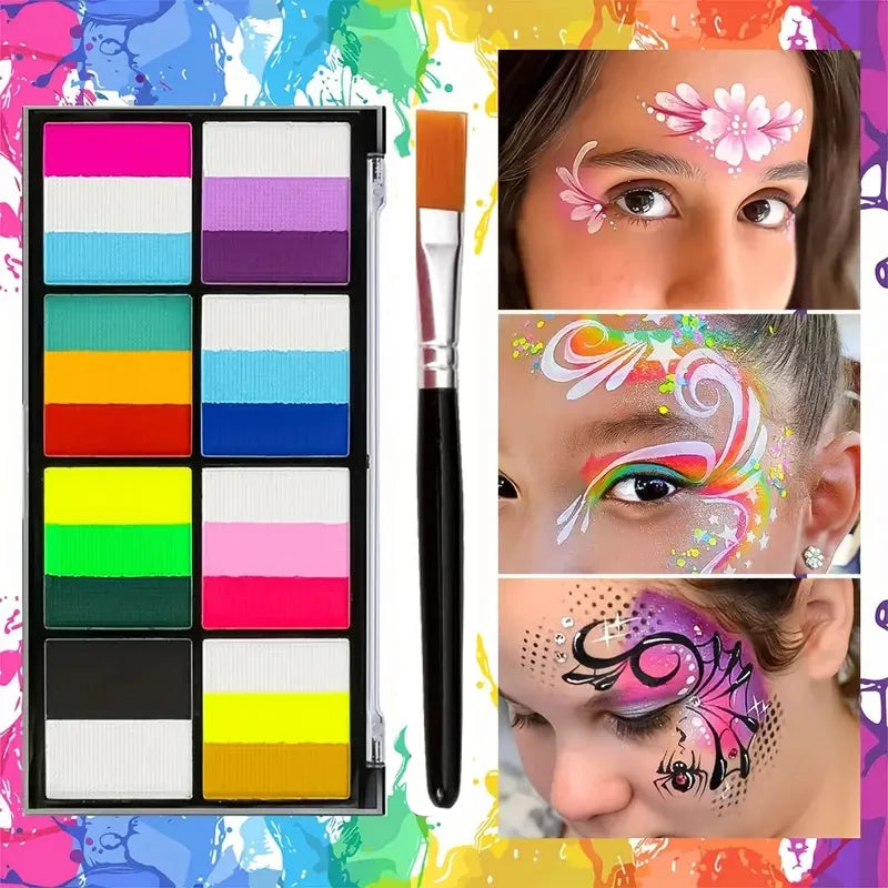 Rainbow Face & Body Paint Set with Brushes - Water-Based, Non-Toxic for Kids & Adults