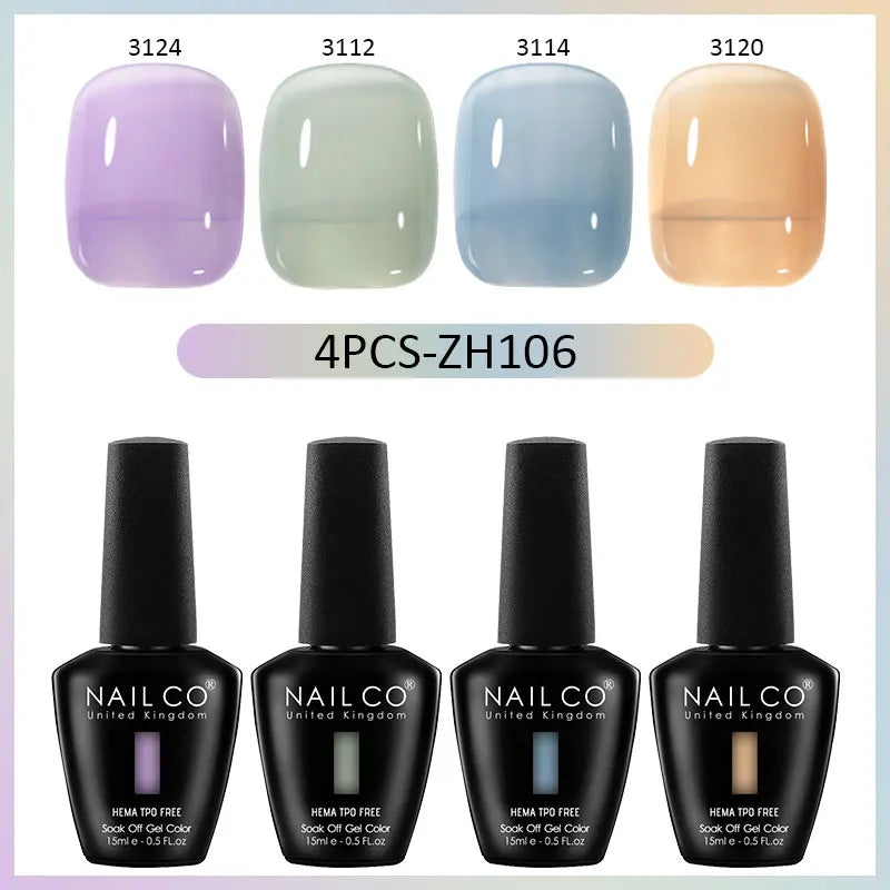 4pcs Translucent Color Gel Nail Polish Kit for Autumn Winter UV Nails