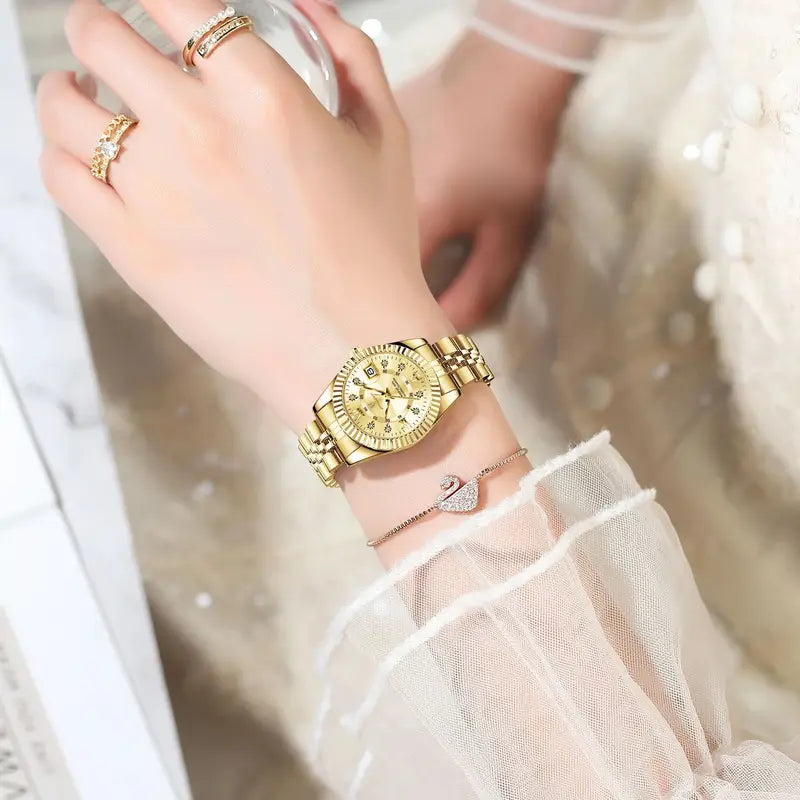 Women's Waterproof Luminous Date Stainless Steel Quartz Wristwatch - Elegant Ladies Watch