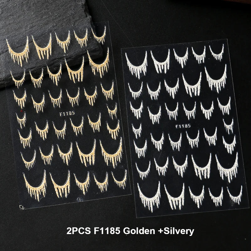 Reflective Glitter French Nail Art Stickers - Gold Silver Geometric Decals for DIY Manicure