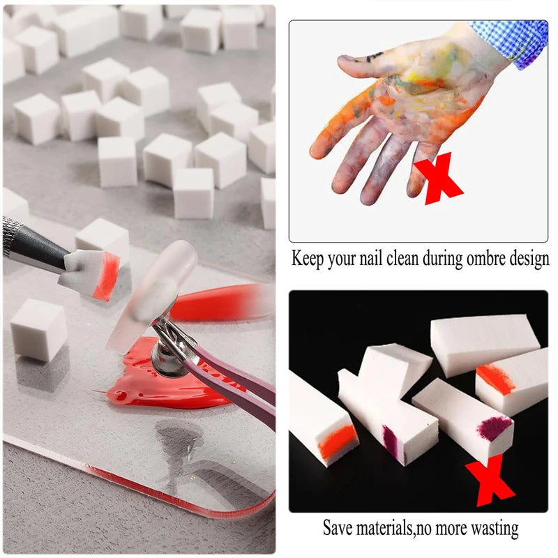 DIY Nail Art Sponge Set with Gripper Tool - 50 Mini Sponges for Gradient Nails