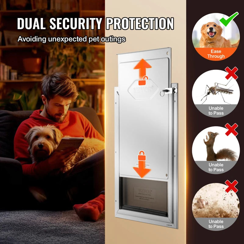 Weatherproof Aluminum Frame Pet Door with Lock & Flap System - Easy Installation