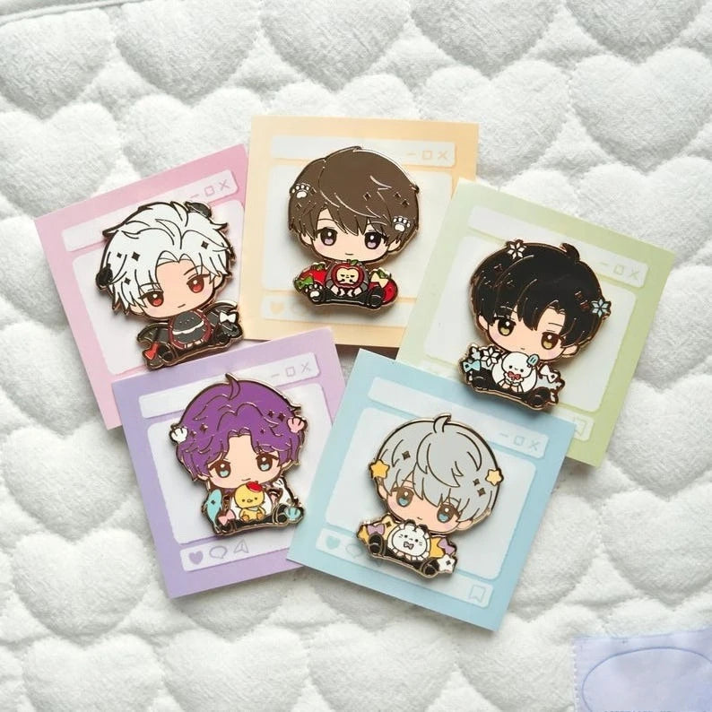Love and Deepspace Chibi Hug Enamel Pins - Assorted Metal Colors