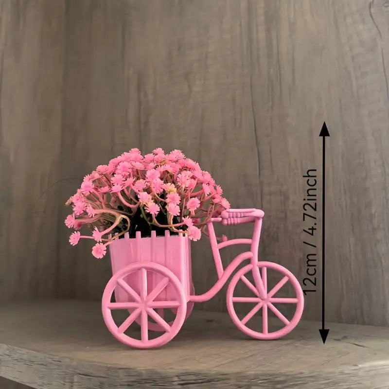Modern Bicycle Flower Basket with Artificial Flowers for Home Decor - White, Blue, Pink