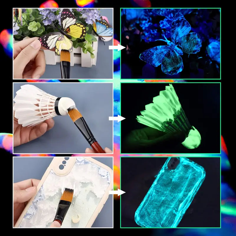 Fluorescent Luminous Paint Set - Glow In The Dark Acrylic Paints for Artwork & Parties