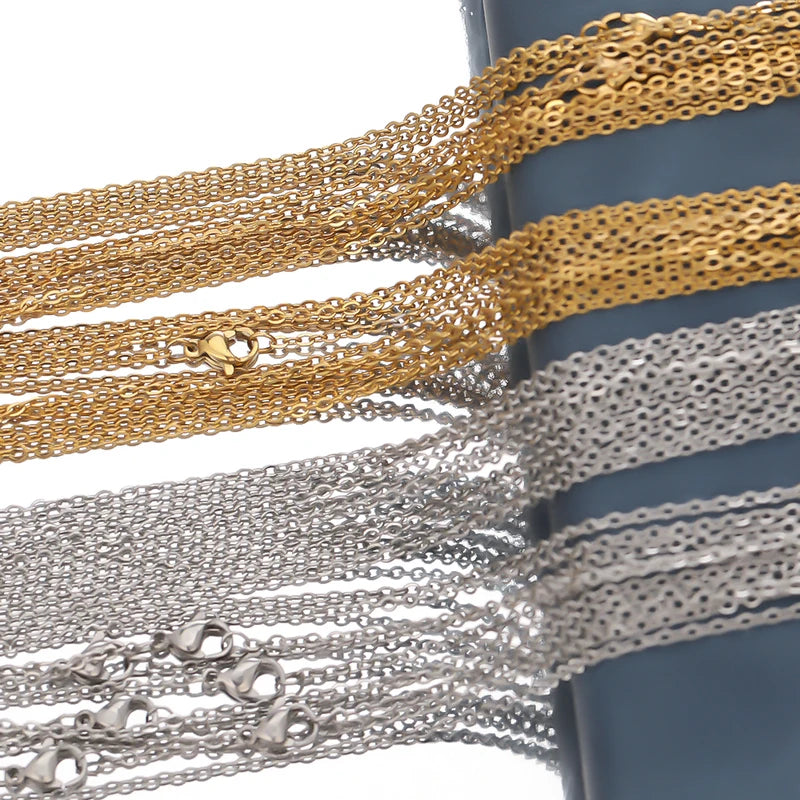 10-Pack Stainless Steel Link Chains for Jewelry Making - 50cm Cubic Chains Wholesale