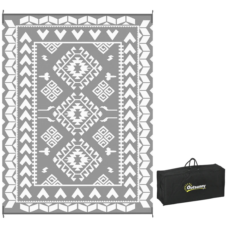 Large Outdoor Rhombus Patchwork Rug 9x12 ft Non-Slip Patio Floor Mat