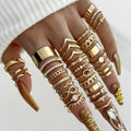 Luxury Gold Geometric Zircon Pearl Ring Set for Women - Multi-piece Jewelry Collection