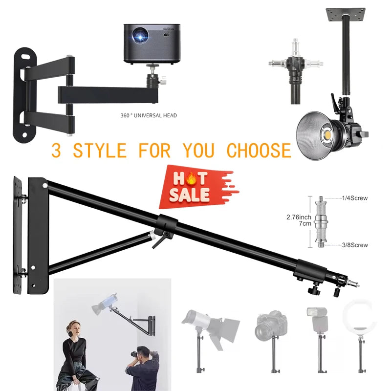 Studio Light Wall Mount Arm for Photography & Live Streaming - Adjustable & Durable