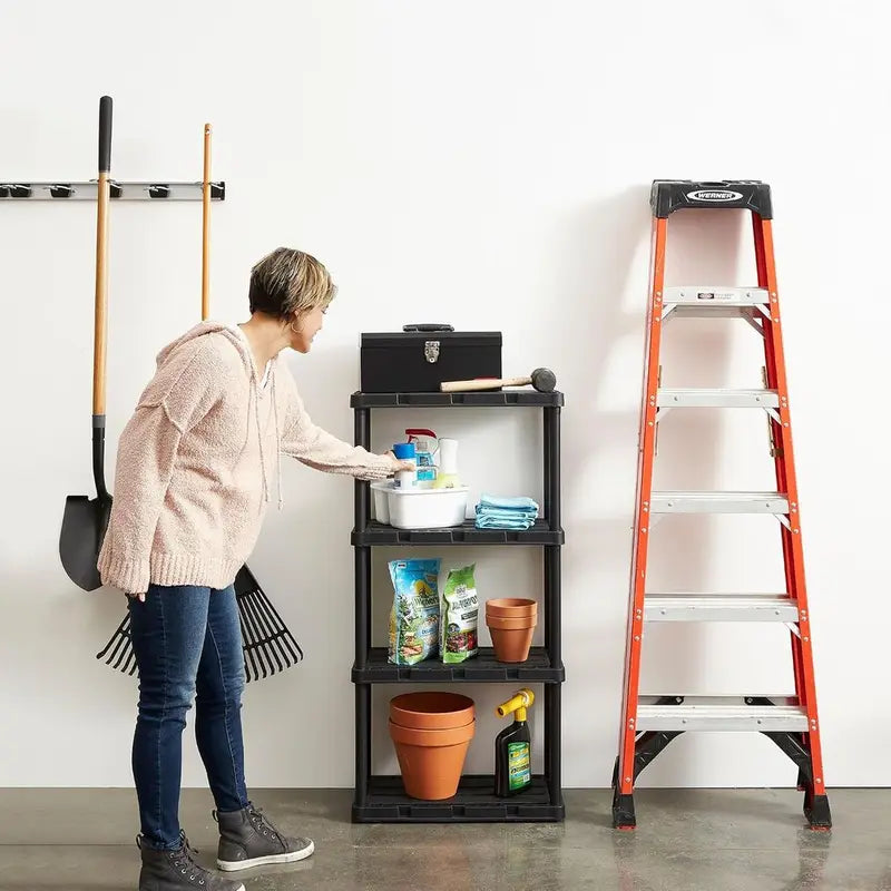 Heavy Duty Plastic Storage Shelves - Garage, Basement & Home Organizer, 4-Tier, 24"D x 12"W x 48"H
