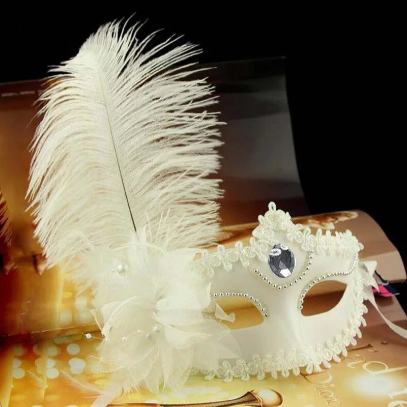 Halloween Masquerade Princess Mask with Feathers for Women Luxury Costume Party