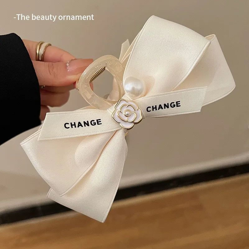 Pearl Camellia Bow Hair Clip for Women - Hair Fixing & Bun Styling