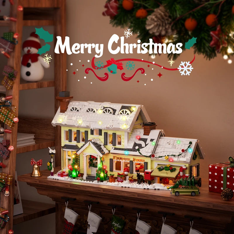 Christmas Village Building Set with Snow House and Car - 1484pcs Kids Holiday Toy