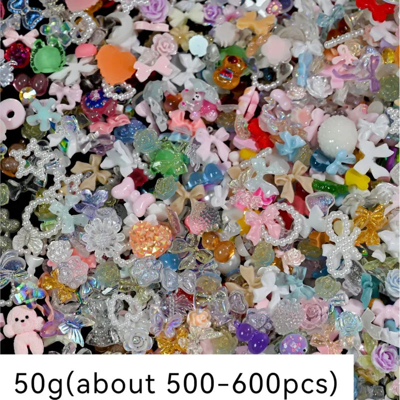 50g Assorted Bow Flower Pearl Nail Art Rhinestones - Manicure Decorations