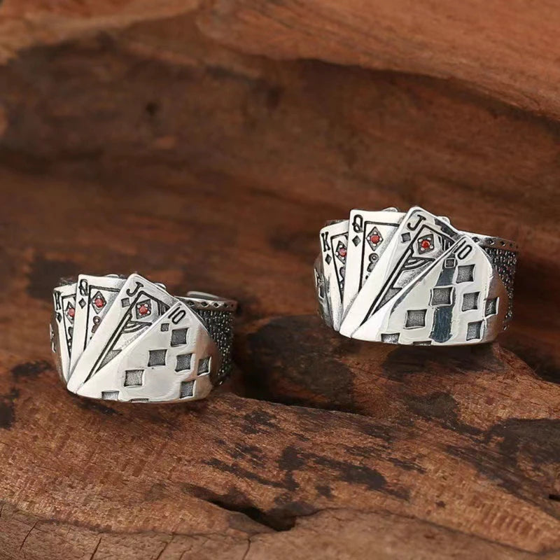 Vintage Metal Poker Ring for Men Women Adjustable Card Playing Jewelry