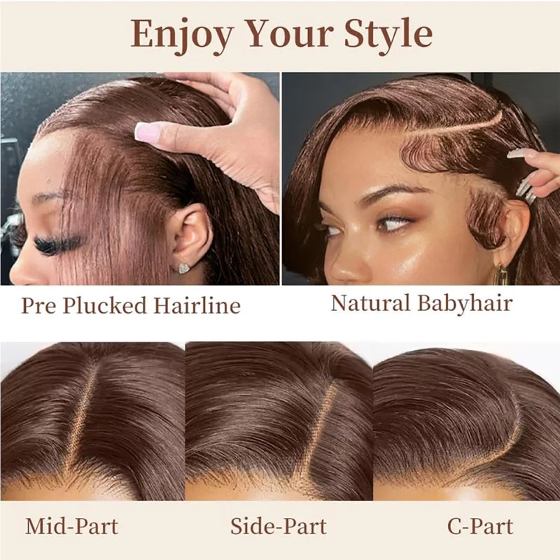 Long Chocolate Brown Straight Human Hair Wig 46 Inches HD Lace Frontal Pre Plucked for Women