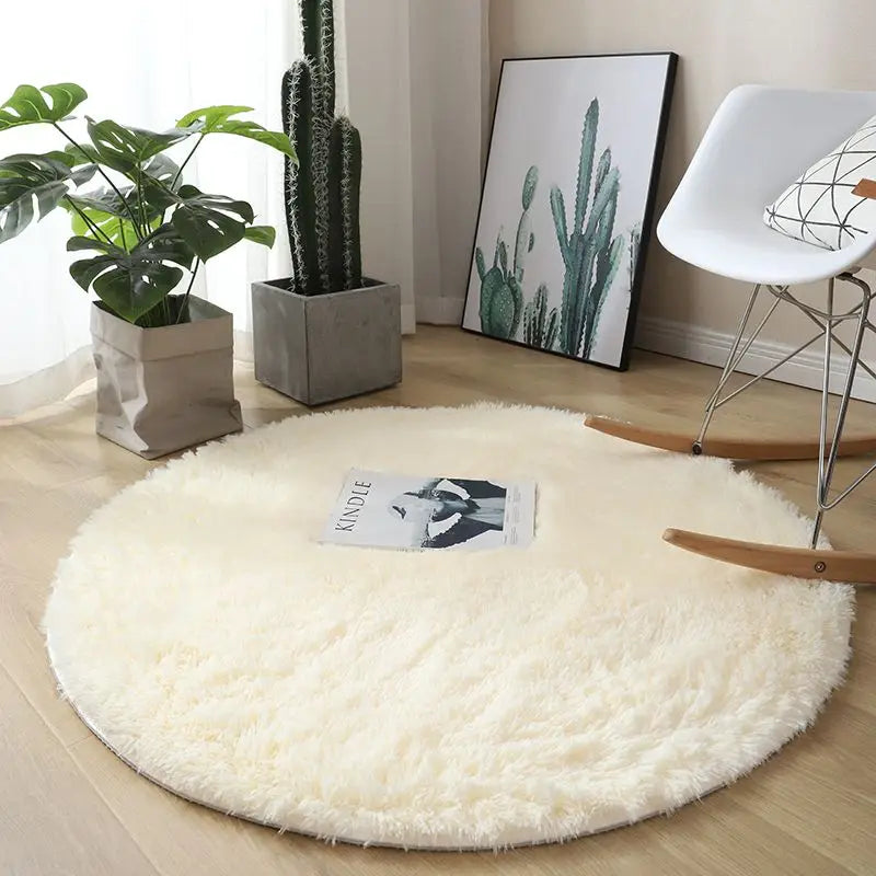 Plush Round Carpet for Living Room and Bedroom - Super Soft Fluffy Non-Slip Floor Mat