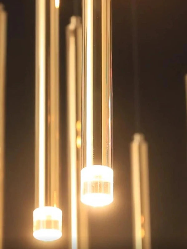 Modern LED Staircase Chandelier with Gold Column for Elegant Living Spaces