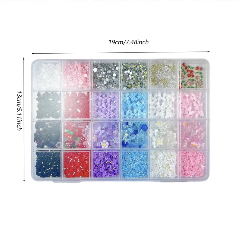Mixed Nail Art Charms Set with Ribbons Bows Flowers Cherry Strawberries Metal Butterflies - DIY Nail Decorations