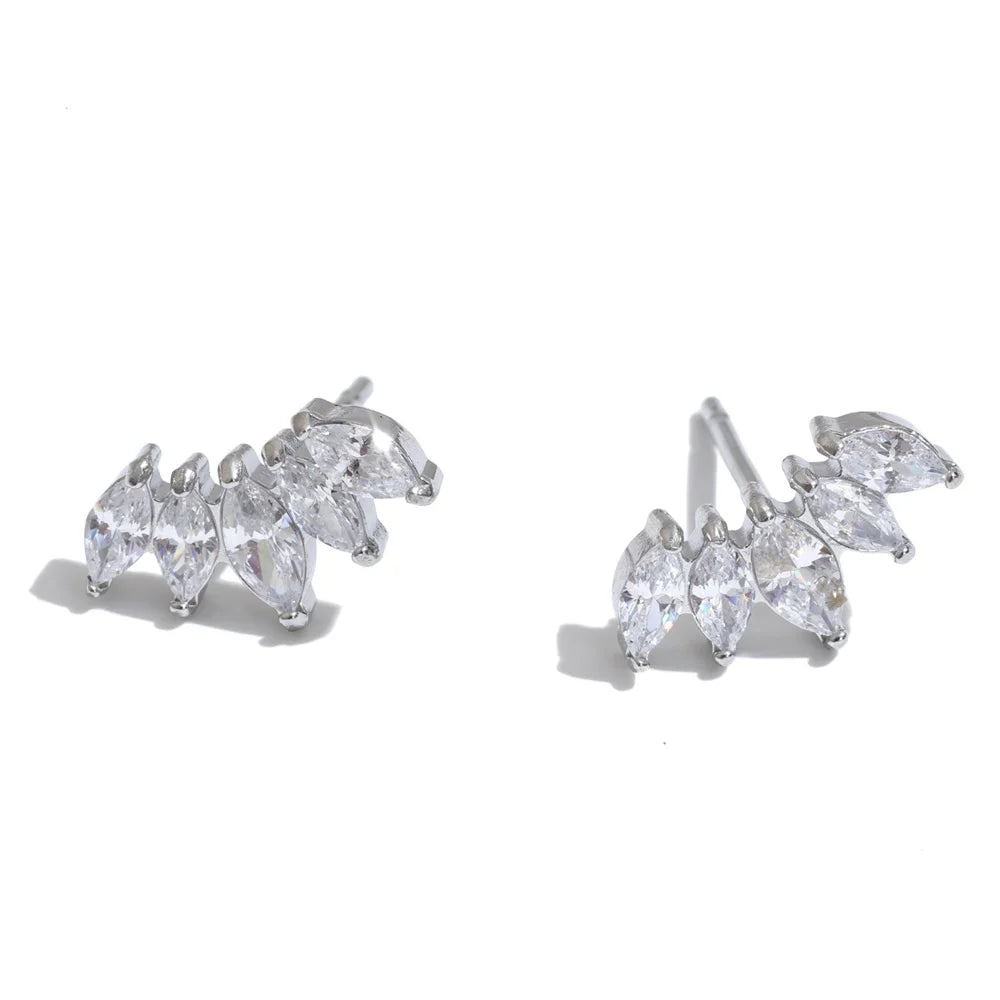 Delicate Stainless Steel Cubic Zirconia Stud Earrings for Women - Popular Daily Jewelry Gift