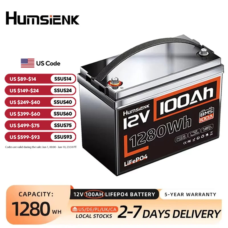 12V 100Ah LiFePO4 Lithium Battery for RV, Van, Trolling Motor, Off-Grid Power