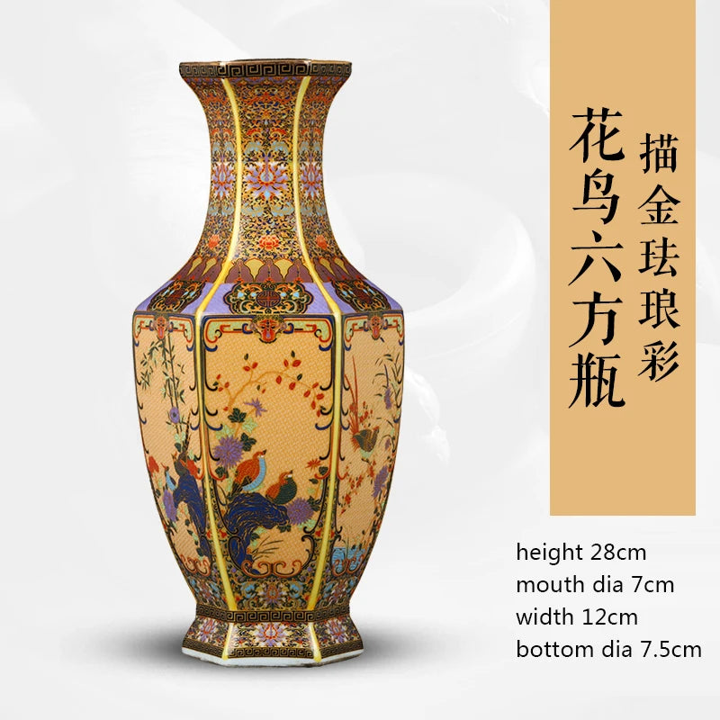 Ceramic Enamel Vase for Home Decor - Antique Chinese Living Room Ornaments