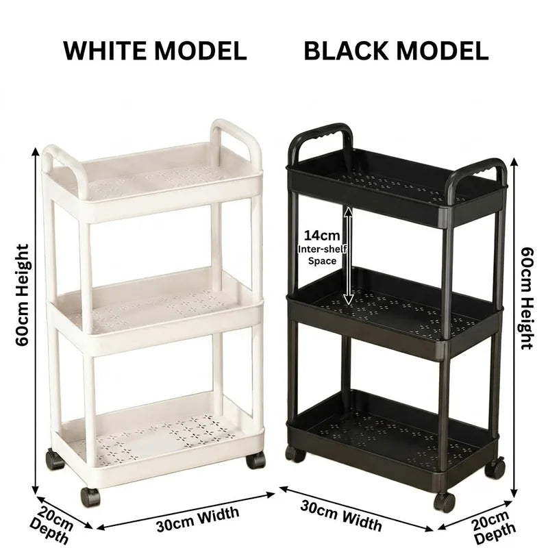 3-Tier Slim Rolling Storage Cart with Wheels - Space Saving Organizer for Kitchen Bathroom