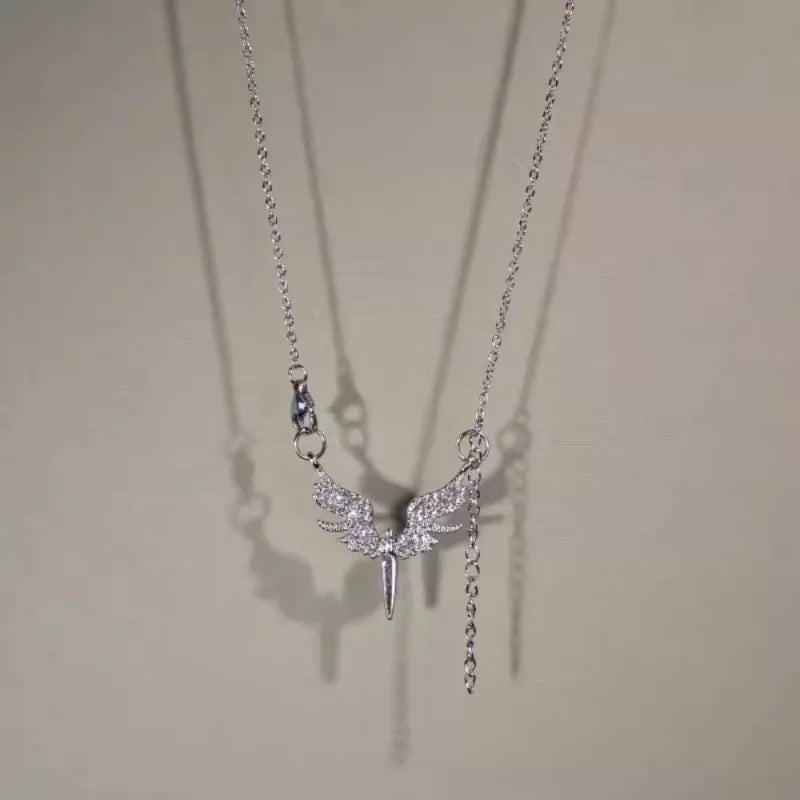 Silver Angel Wings Pendant Necklace - Unique Clavicle Chain Choker Jewelry