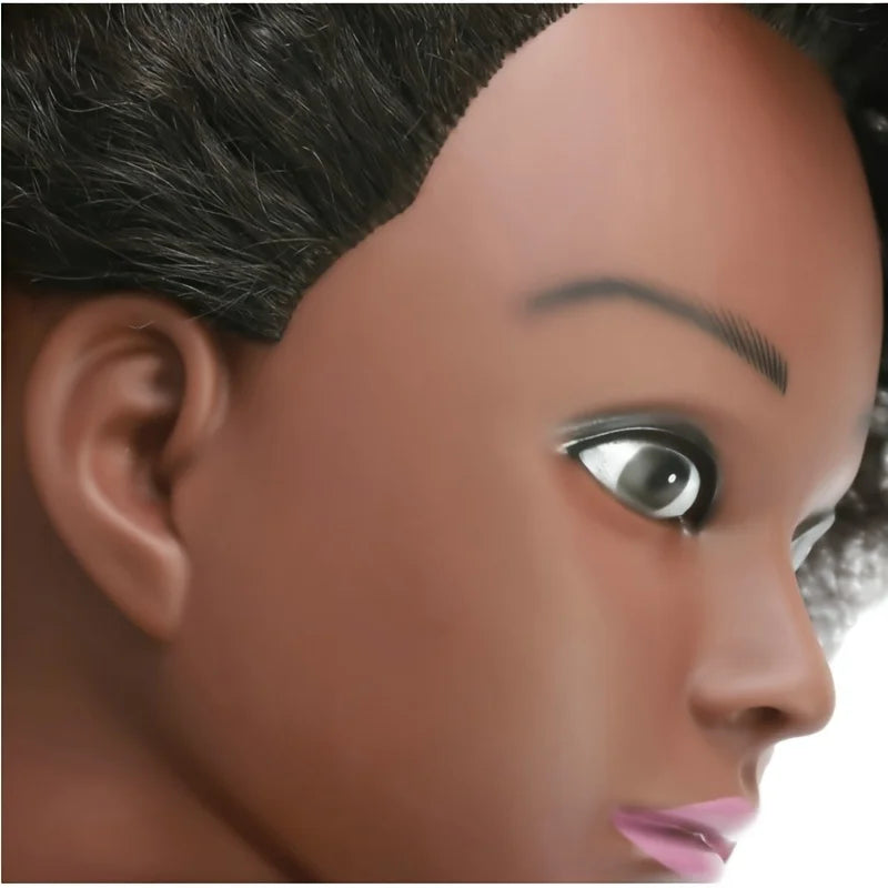 Professional Human Hair Mannequin Head for Hairdressing Practice - 22 Inch Afro Style