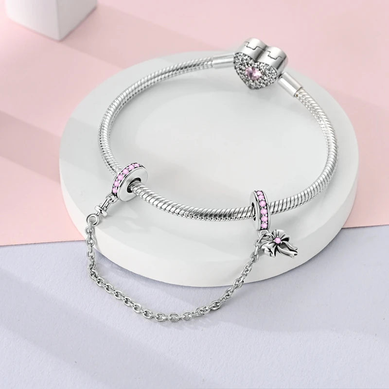 Safety Chain Clasp Clip Charms for Bracelets Sterling Silver Jewelry DIY Accessory