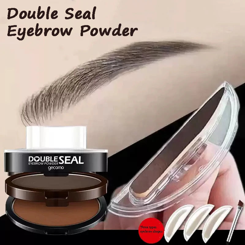 Double Layer Eyebrow Powder Stamp Kit with Stencils & Brush - Natural Brow Enhancers