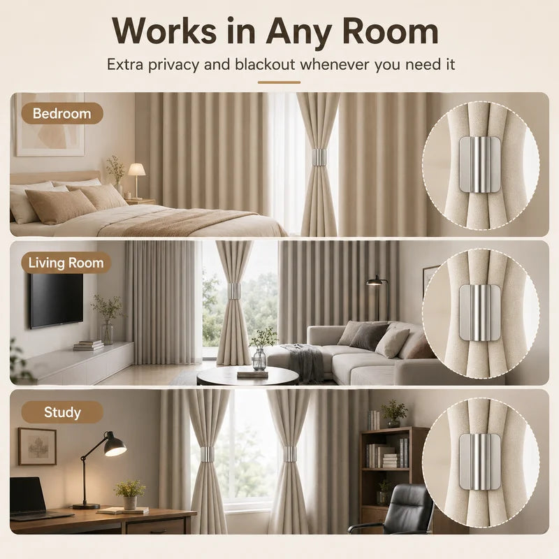 Magnetic Stainless Steel Curtain Clip Set - No Drill Light Blocking Closure Clips