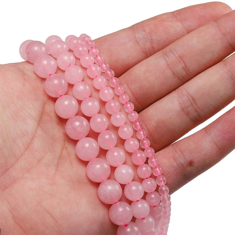Pink Rose Crystal Quartz Beads for Jewelry Making - Natural Stone Loose Round Beads 6-10mm