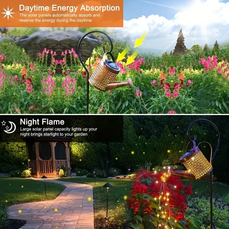 Solar Watering Can Light with Hanging Shepherd Hook Waterproof Garden Decor