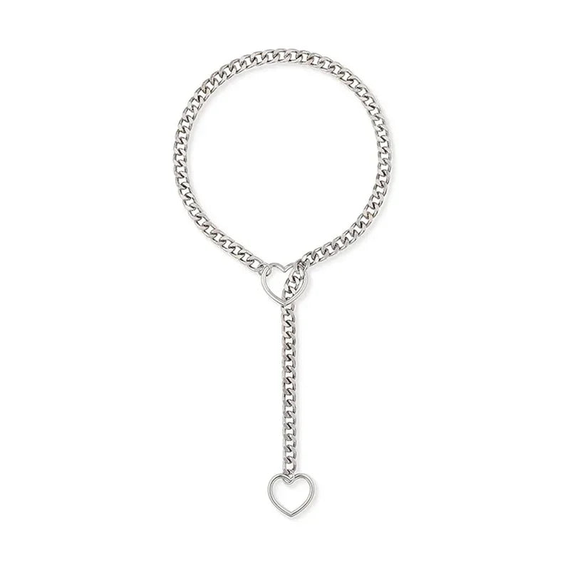 Love Heart Necklace for Women Men Punk Rock Jewelry Silver Slip Chain Choker