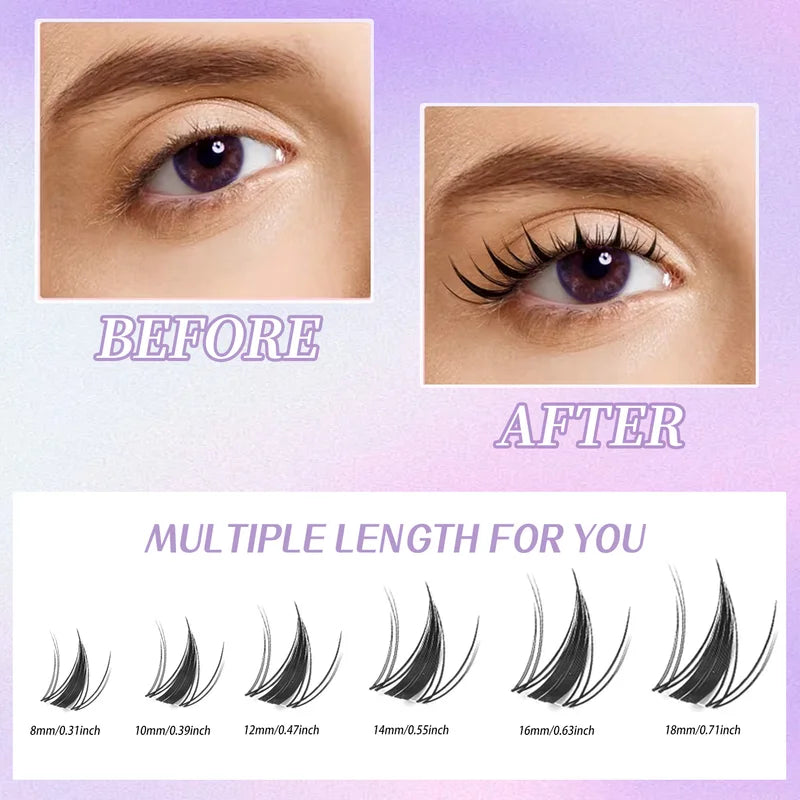 Natural Eyelash Clusters 8-18mm Wispy C Curl for Dramatic Eye Look