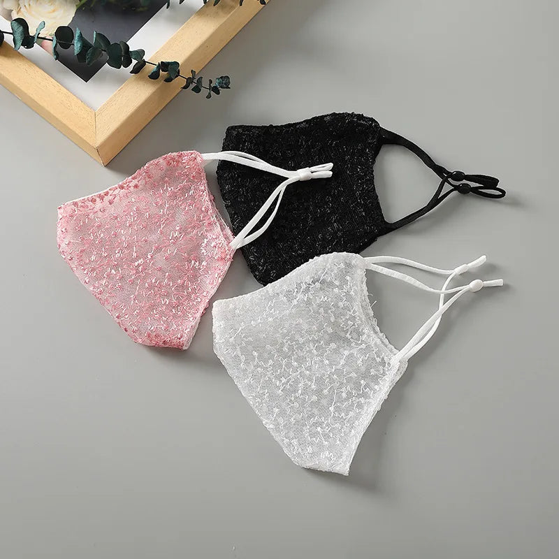 Reusable Breathable Face Mask with Lace Design - Multiple Colors, Cosplay & Outdoor Use