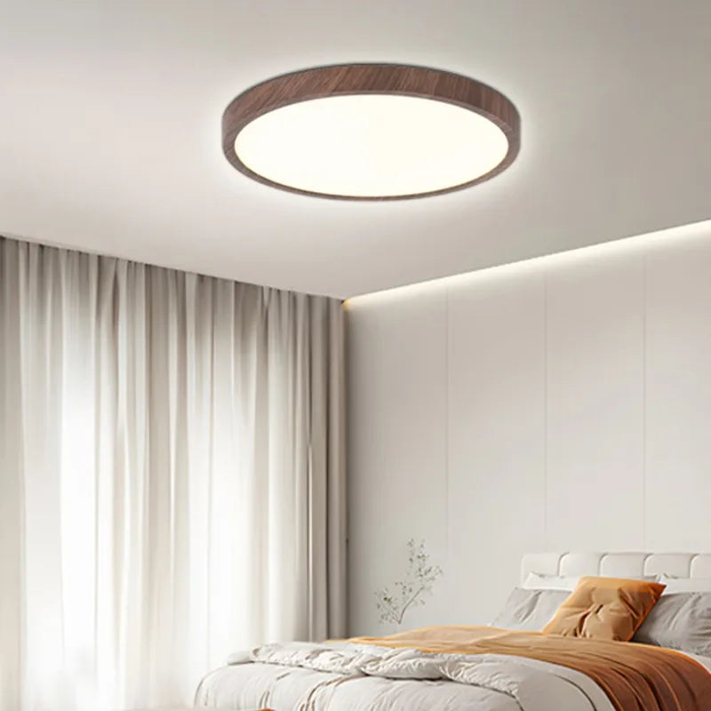 Ultrathin Circular LED Ceiling Light with Wood Grain Finish - Modern Bedroom Living Room Fixture