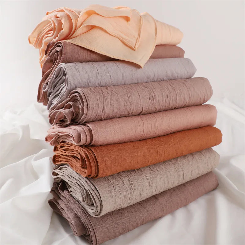 Wrinkled Long Scarf for Women Summer Solid Color Wrap Shawl Viscose Foulard