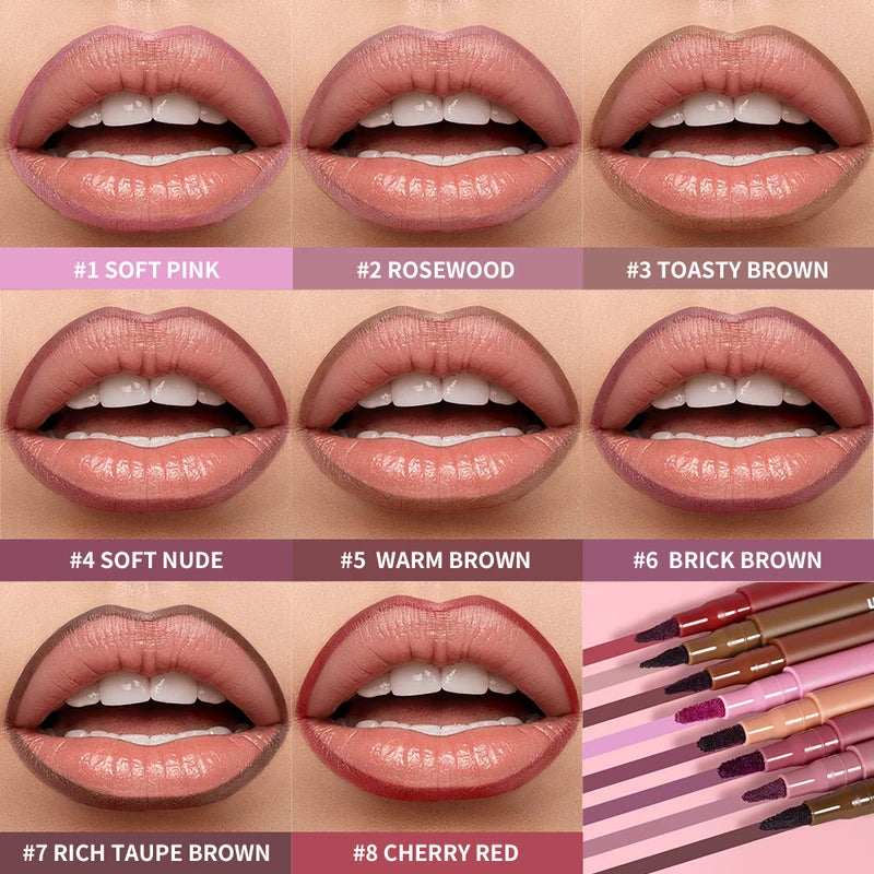Waterproof Lip Stain & Lip Liner Duo - Smudge-Proof, Ultra Pigmented, Double-Sided Design