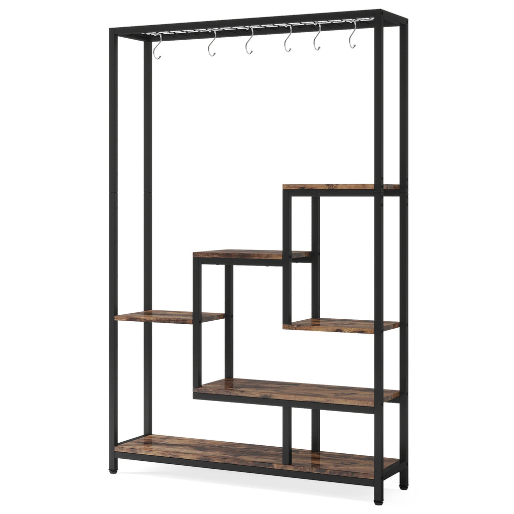Tall Indoor Plant Stand 5-Tier Metal Shelving Unit with Hanging Hooks - Large Garden Display Rack