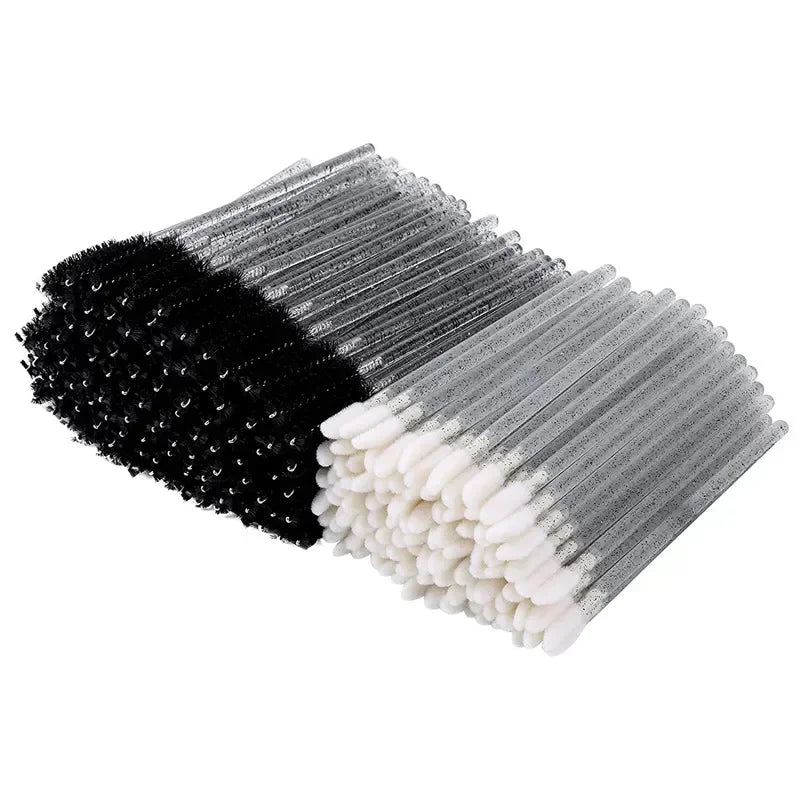 Disposable Makeup Brush Kit with Crystal Mascara Wands and Lip Applicators – 100pcs