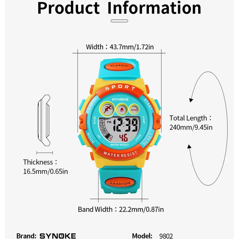 Kids Sport Digital Watch Waterproof Children's Watch with Colorful Band