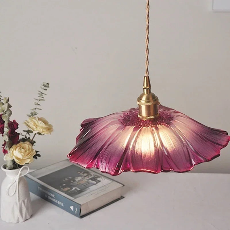 Glass Lotus Leaf Pendant Light Fixture - Indoor Home Decor Hanging Lamp