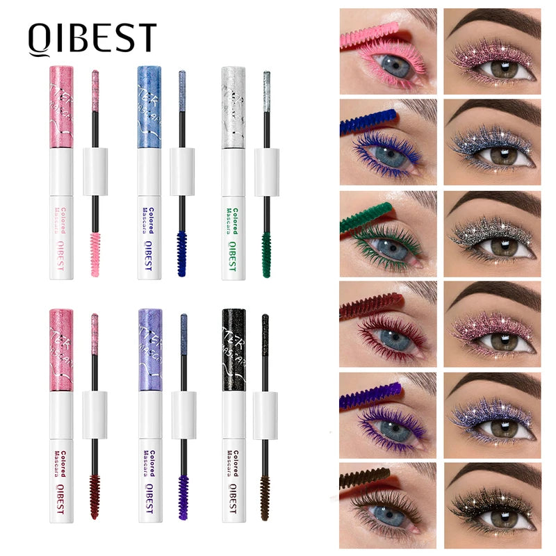 2-in-1 Glitter Colored Mascara - Waterproof Voluminous Eyelash Makeup