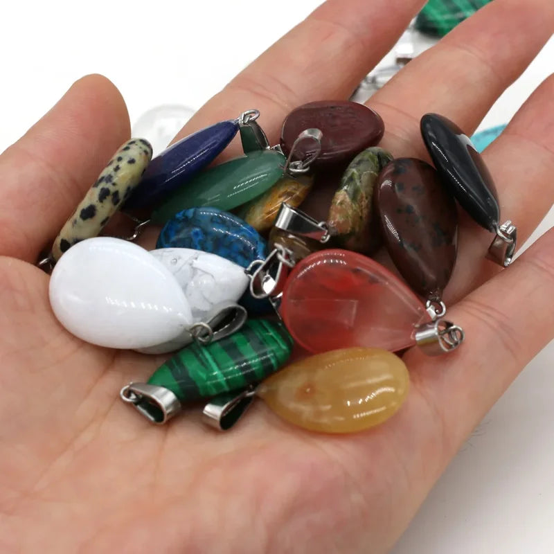 Natural Drop Shape Stone Pendant Crystal Jewelry Charm for DIY Making