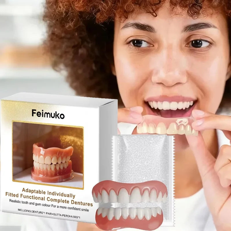 Denture Silicone Kit with Soft Liners for Upper and Lower False Teeth - Comfortable Reline Set