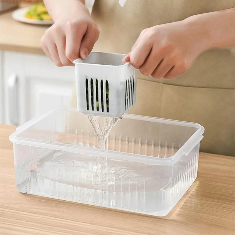 Kitchen Food Drain Storage Box with Cover - Fresh-Keeping Basket for Vegetables and Onion